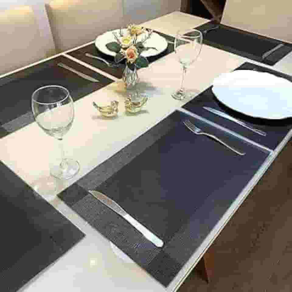 Kit 6 Peças Jogo Americano Retangular - Sousplat para Mesa Posta - Jogo Americano Elegante para Jantar, Almoço e Café - Lavável e Resistente - Shop100 (Preto)