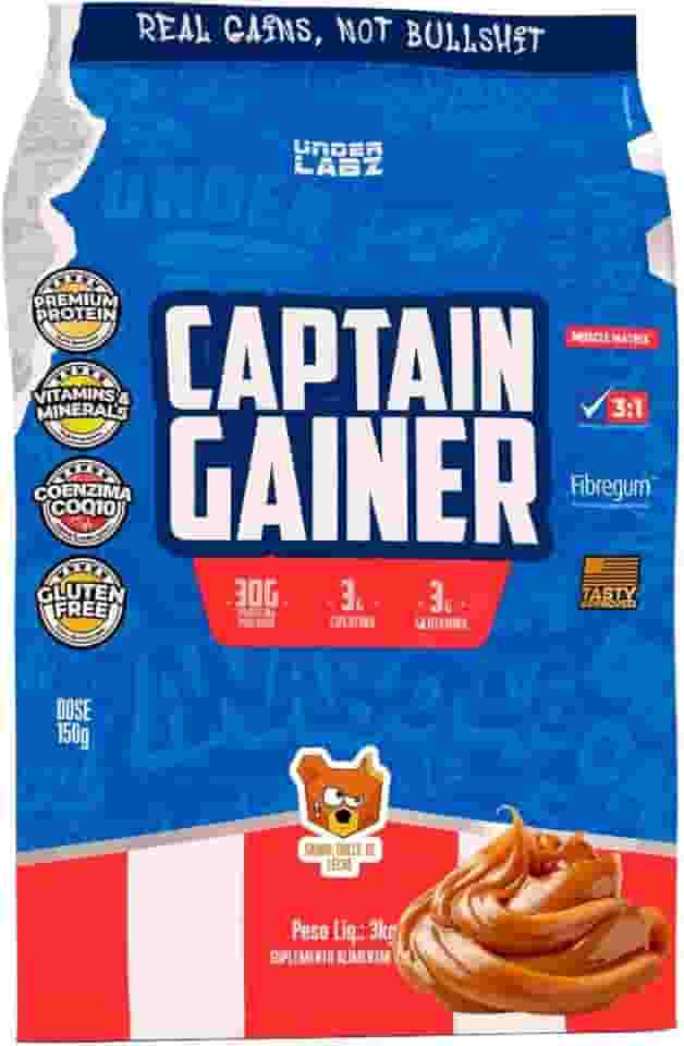 Captain Gainer Under Labz Hipercalórico Dulce de Leche 3kg – Suplemento para Ganho de Peso e Massa Muscular com Alto Teor Calórico, Proteínas de Qualidade e Carboidratos Complexos, Energia e Força para Treinos Intensos