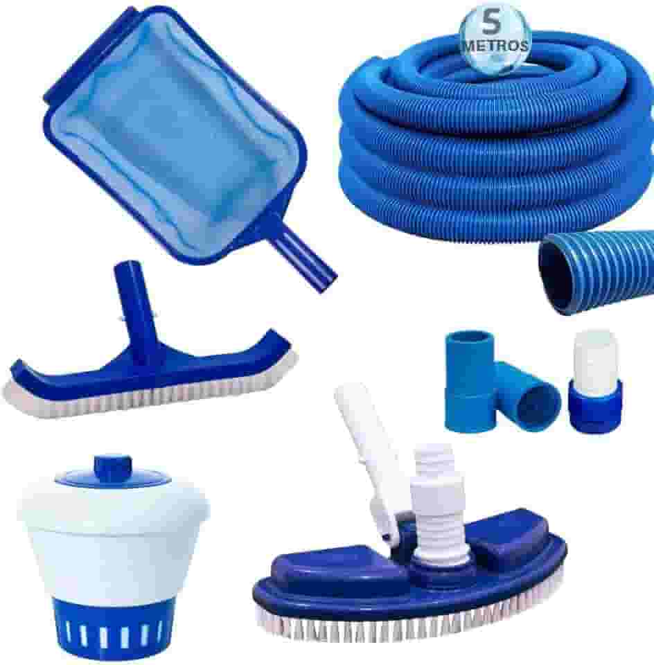 Kit Limpeza Piscina Aspirador Mangueira Clorador Mangueira Flutuante Adaptador Ponteira Escova Curva