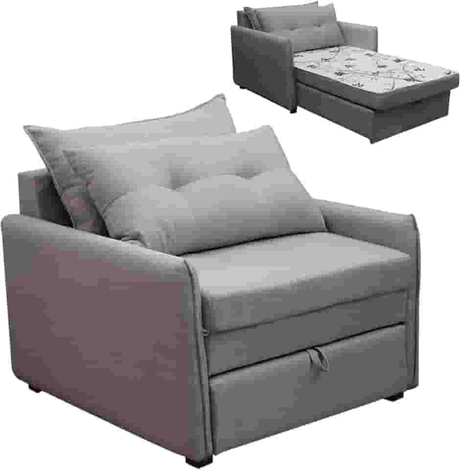 Sofá Cama Retrátil Solteiro Linho Estofado com Almofada Montreal (Cinza)
