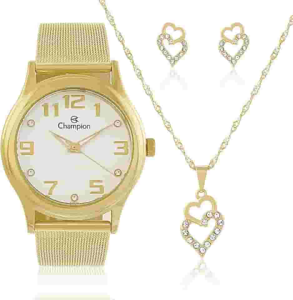 Relógio CHAMPION KIT feminino dourado esteira CN29007W