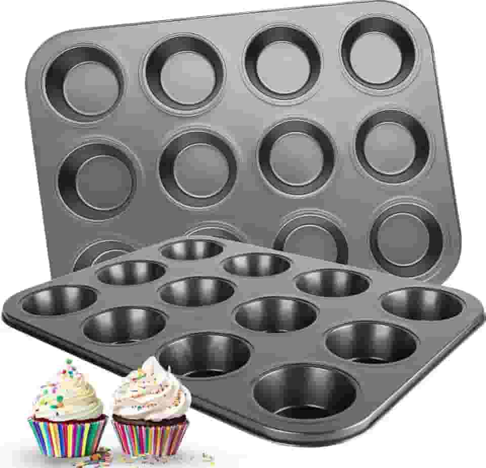 Forma para Cupcake e Muffin, 12 Cavidades, Antiaderente de Teflon, 27x25x3 cm, Preta