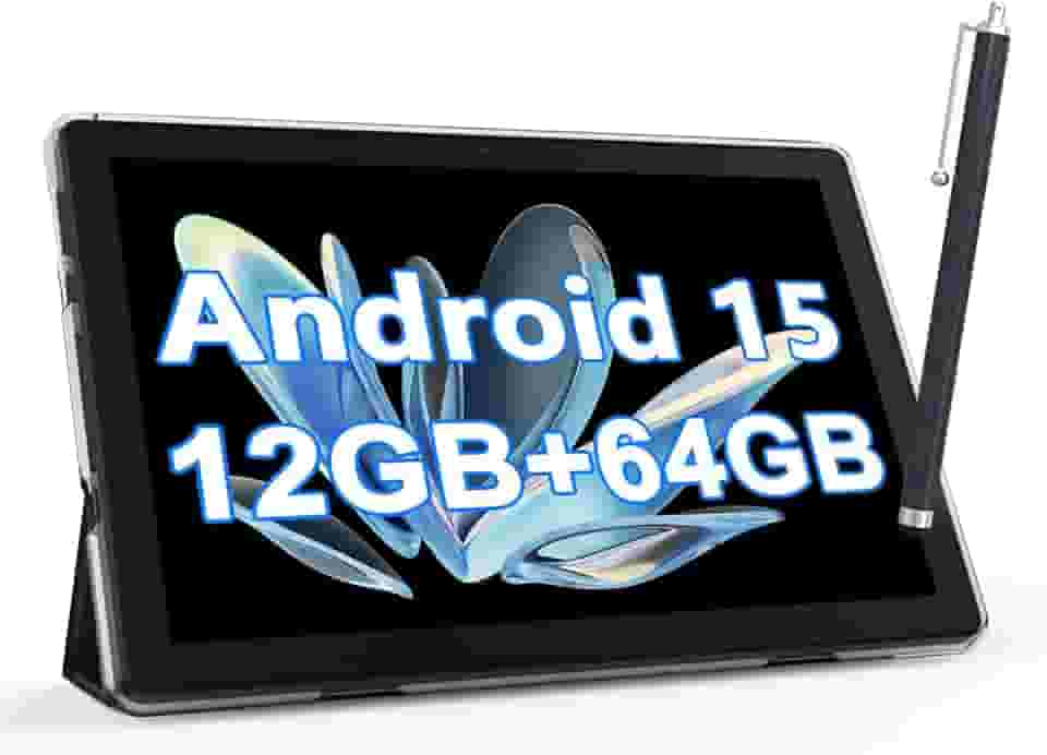 NOVOJOY Tablet Android de 10 polegadas com capa e tablet Stylus com porta USB Tablet Android 15 2.0GHZ 2MP + 8MP câmera dupla 6000mAh 12GB RAM (4 GB + 8 GB de expansão) + 64 GB ROM 5Gwifi6 Tablets