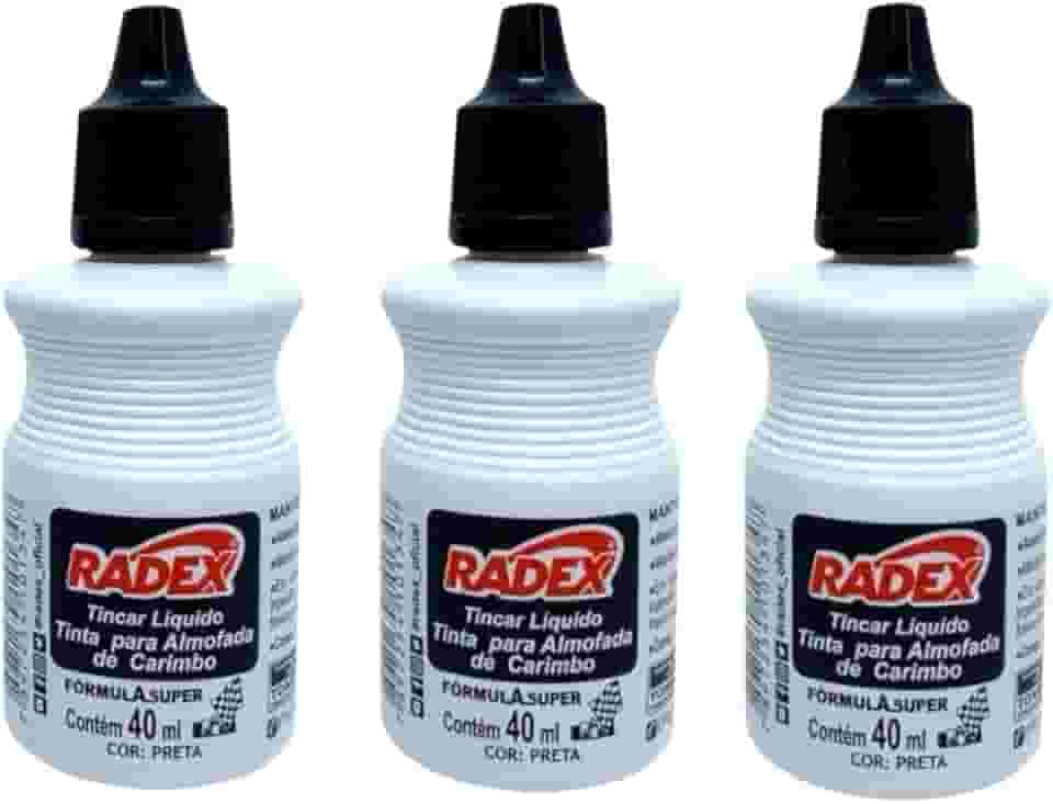 Tinta Para Carimbo Alto Rendimento Escolar Escritório 40ml preto kit com 3 unidades