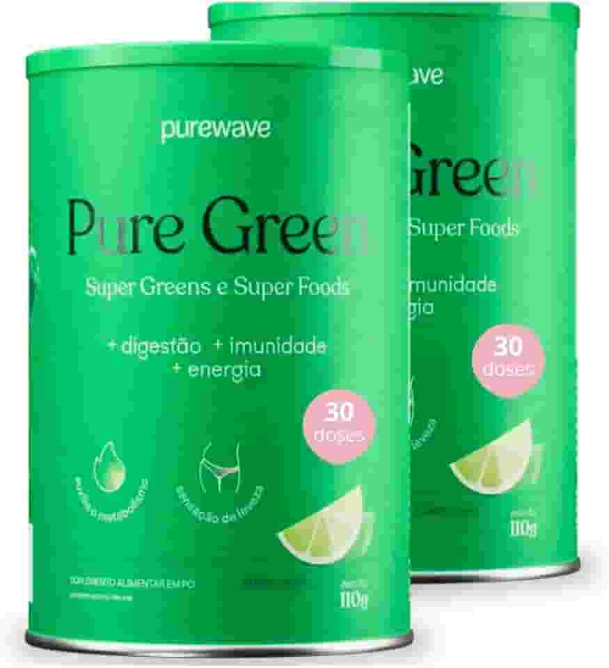 Pure Green Suco Verde em Pó Detox Natural Sabor Limão Purewave - 30 doses 150g - 2 potes - Para Inchaço e Saúde Intestinal