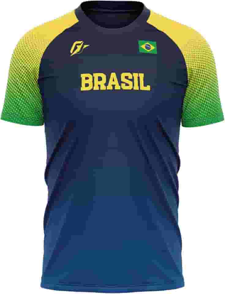 Camiseta Filtro UV Brasil Esportiva Torcida Futebol Seleção Azul