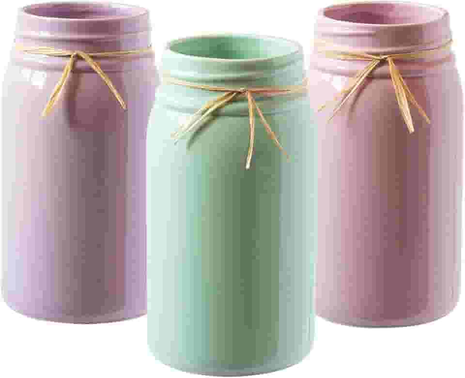 Royal Imports Vaso de cerâmica Mason, vaso de flores para plantas decorativas para jardim interno ou externo, pátio, varanda, varanda, peitoril da janela, decoração de casa - cores pastel primavera, conjunto de 3, lavanda, rosa, azul