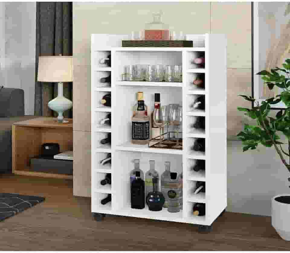 Adega Bar Porta, Vinhos 16 Garrafas Com Rodizios Excelente Espaço, adega de parede,suporte para vinho (Branco)