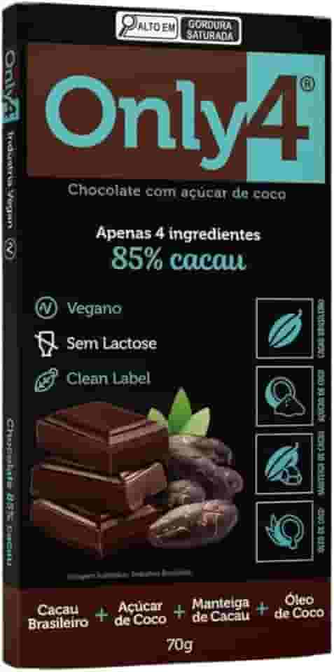 Chocolate 85% Cacau Sem Lactose Vegano Only4 80G