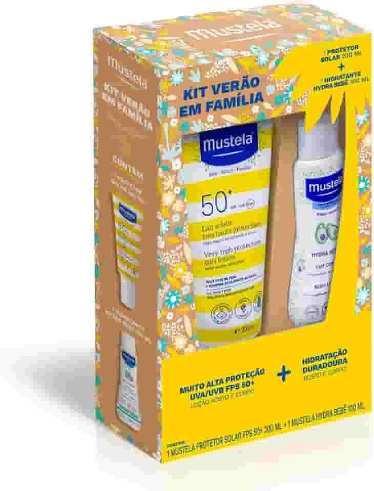 Mustela Kit Verão em Família- Compre Protetor Solar 200ml e Ganhe o Hydra Bebê 100ml – Proteção Solar Fps 50+ e Creme Hidratante Infantil - Feito Com Ativos Natural e Seguros Para Toda Família