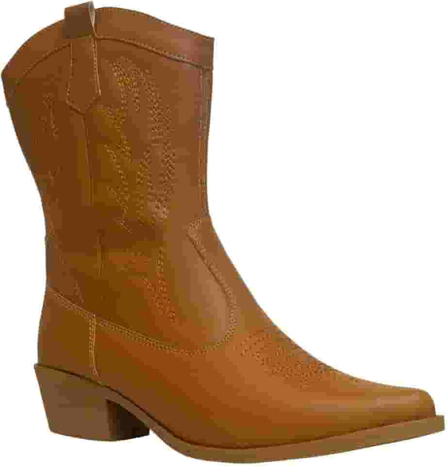 Bota Texana Feminina Boiadeira Western Country Cano Médio