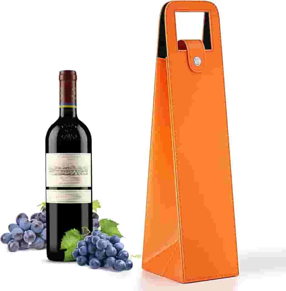 Bolsa de presente de vinho, bolsa de vinho de couro reutilizável, bolsa de presente de cerveja champanhe com garrafa única para aniversário, casamento, festa de piquenique, presentes de Natal (laranja)