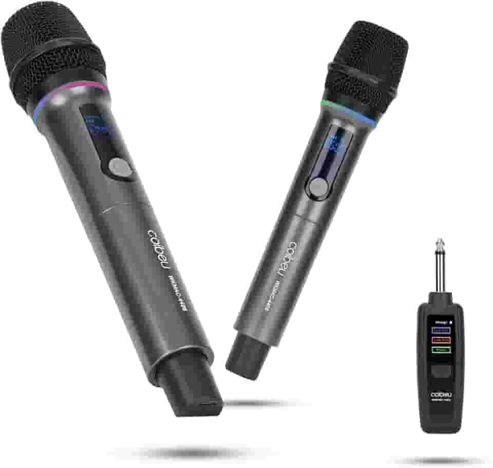 Microfone Sem Fio Duplo RGB, Microfone Karaoke UHF, Microfone Dinamico, Microfone de Mão Profissional para Festas, Eventos, Aulas, Palestras, Lgreja, Desempenho, Entretenimento Familiar, MAC4406