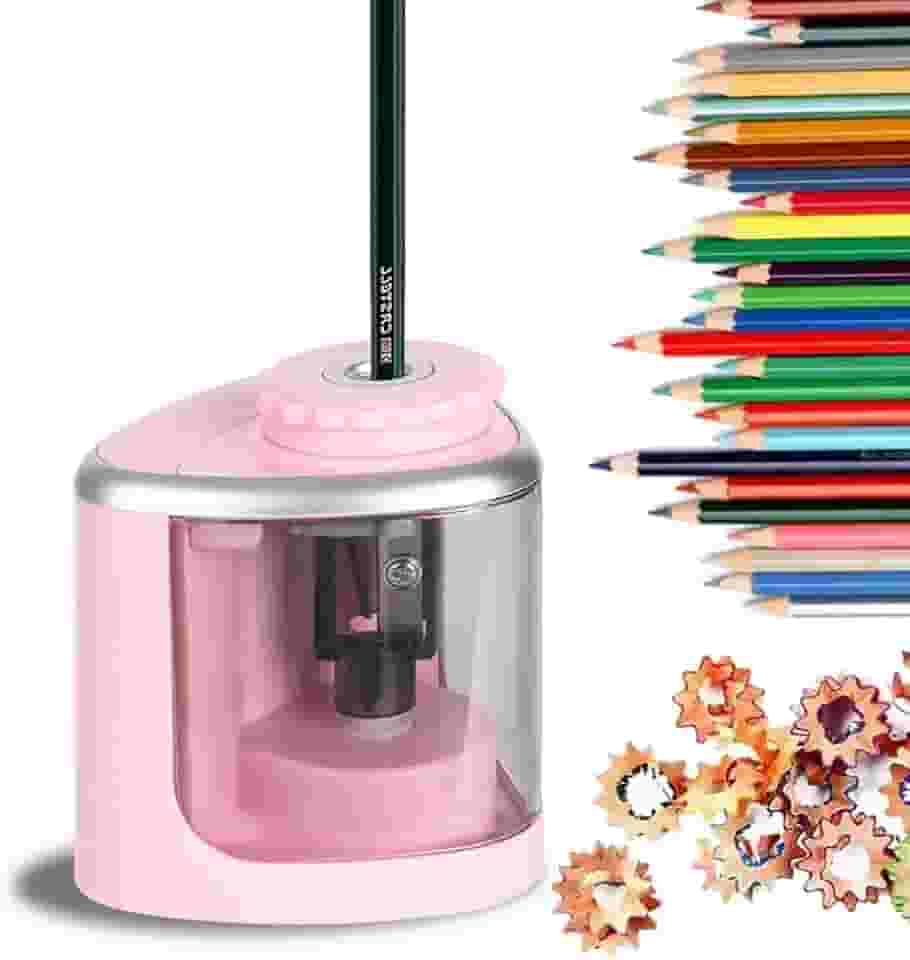 Apontador de lápis operado a pilha, afiação rápida, adequado para lápis de cor nº 2/lápis de cor (6-9 mm) apontador elétrico portátil (rosa sem bateria)