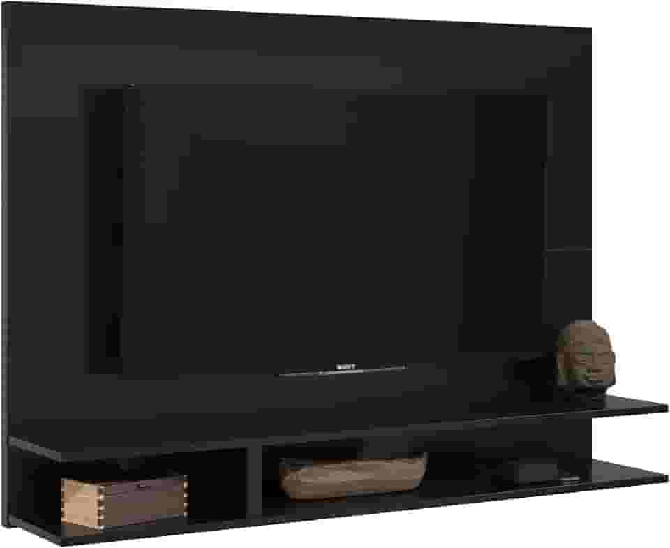 Painel Para TV Até 50 Polegadas Quarto/Sala Com Nichos E Prateleiras Suspenso - Quality Móveis cor:Preto