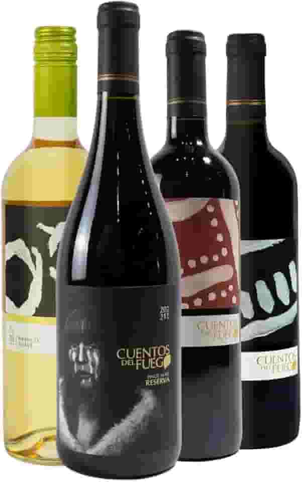 Kit 4 Vinhos Chilenos Pinot Noir Reserva Carmenere Cabernet e Branco Suave Cuentos del Fuego