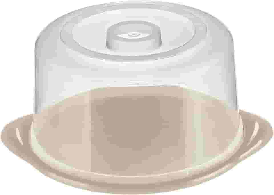 Sanremo - Porta Bolo Plástico Redondo de 24,4 cm, Cor Cristal com Off White, Linha Casar