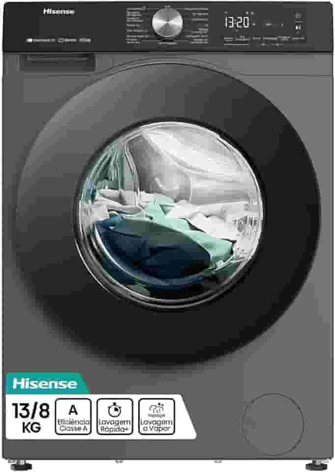 Hisense Lava e Seca, 13kg Lavagem/8kg Secagem, Wi-Fi, Steam, 13 Programas, Motor Inverter, Painel Touch, Titanium WD3S13-220V