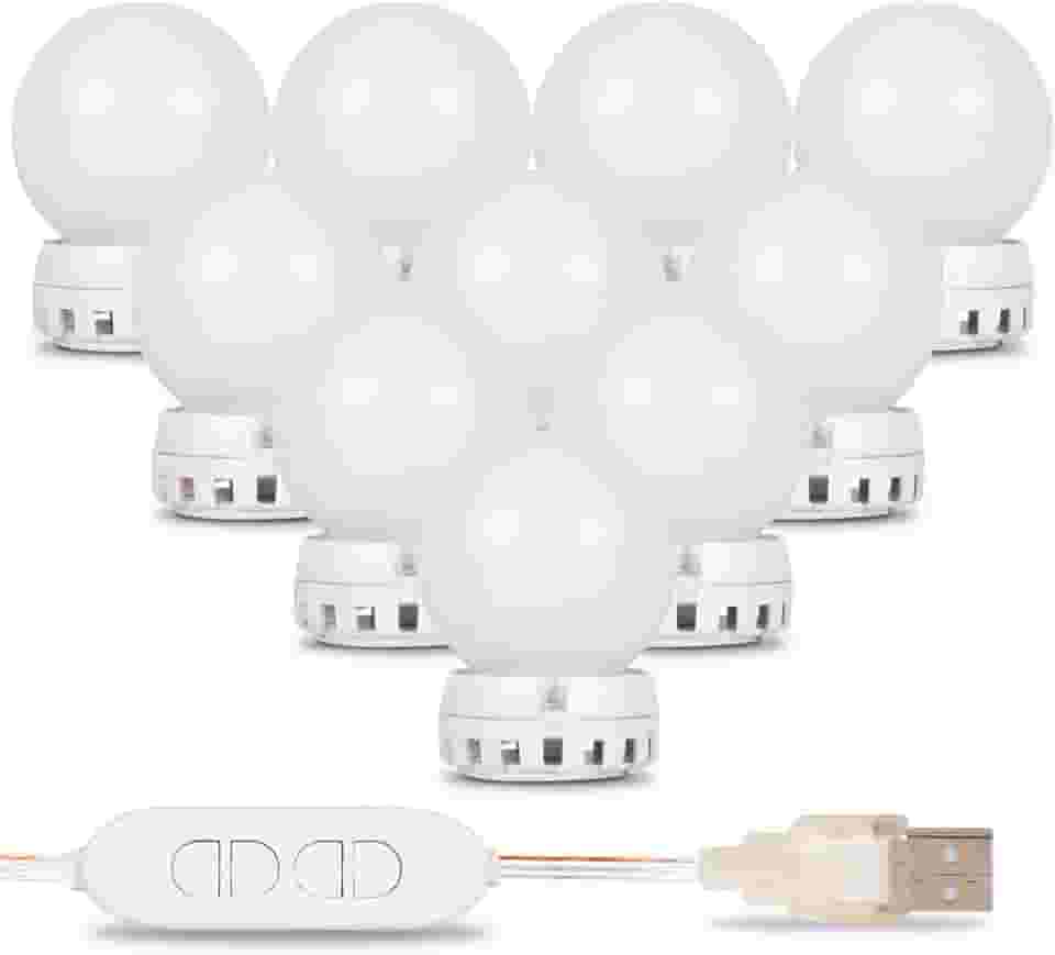 Kit 10 Lâmpadas Led Luzes De Espelho para Maquiagem Camarim Usb 6000/6500k com Interruptor e Fita Dupla Face