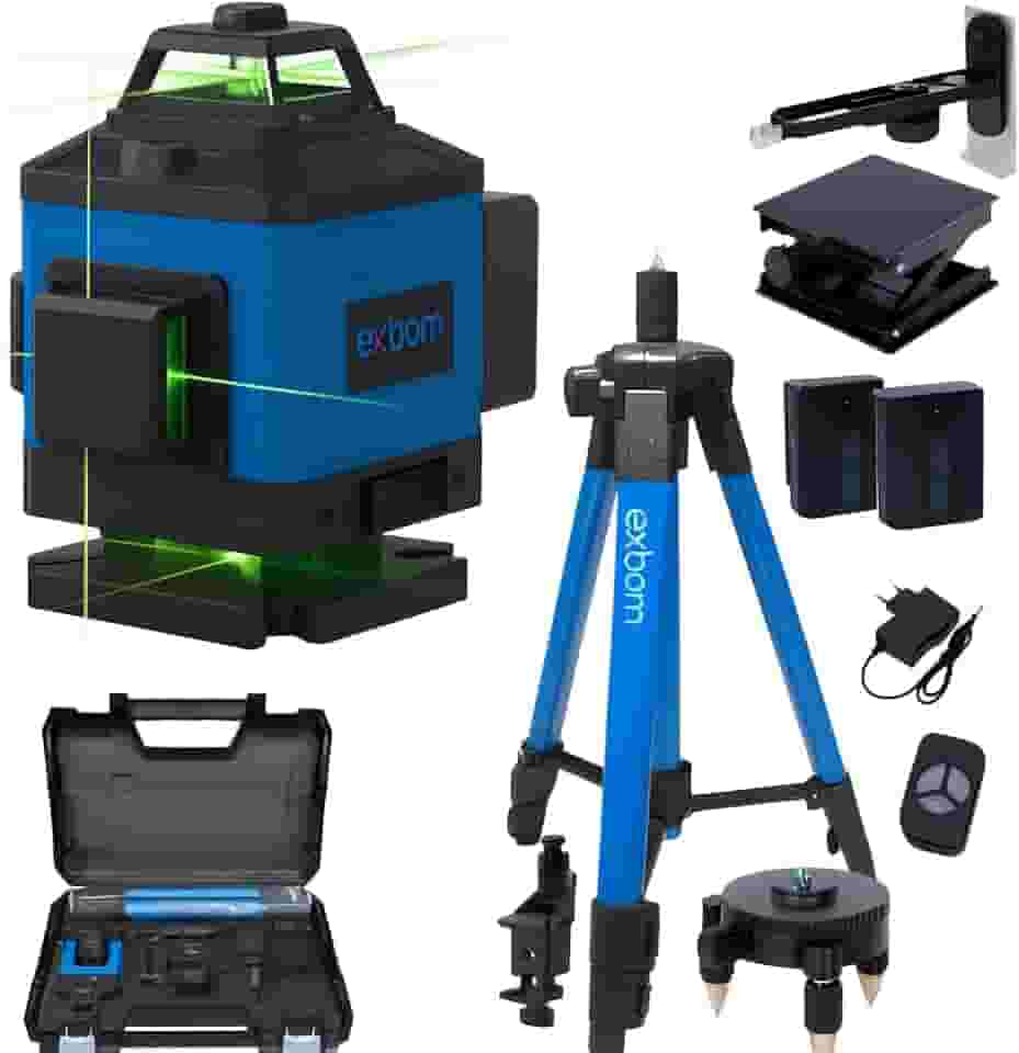 Nível Laser 16 Linhas Exbom + Tripé + Maleta 2 Baterias 360 4D Premium Longo Alcance e Precisão