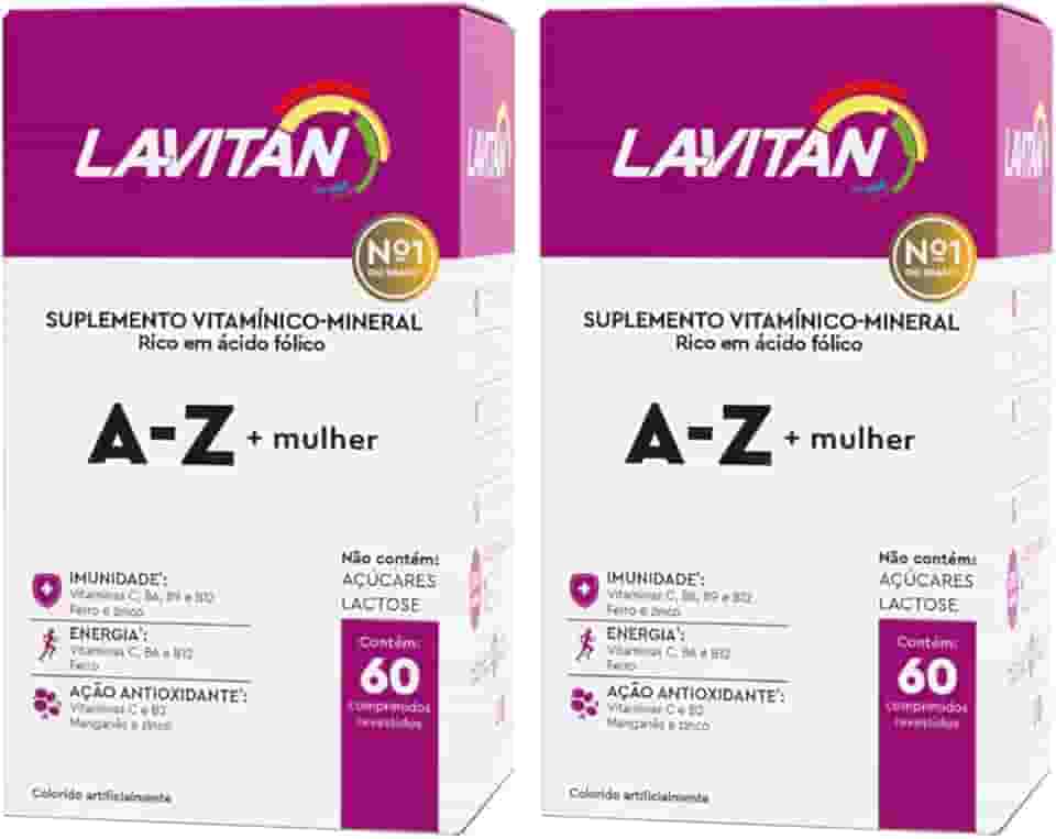 Kit 2 Suplemento Vitamínico - Mineral A-Z para Mulher, rosa, Lavitan, 60 cápsulas