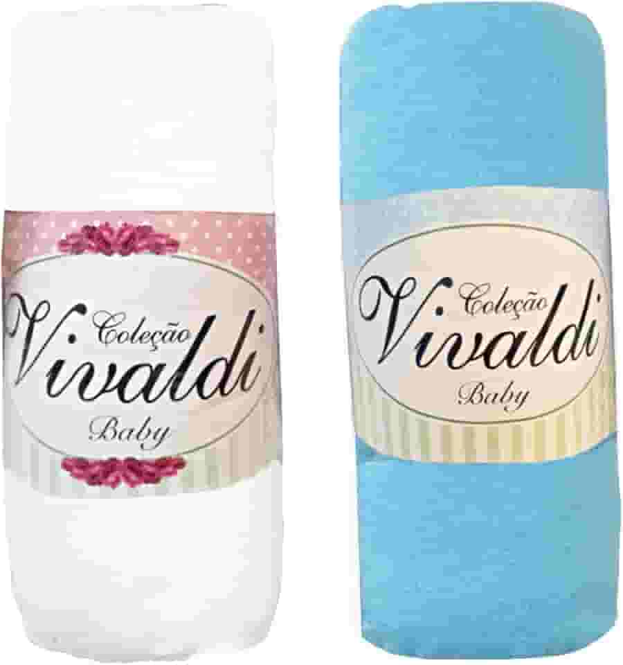 Lençol Avulso Bebe com Elástico Kit 2 peças Azul e Branco Berço Americano 70cmX130cmX12cm