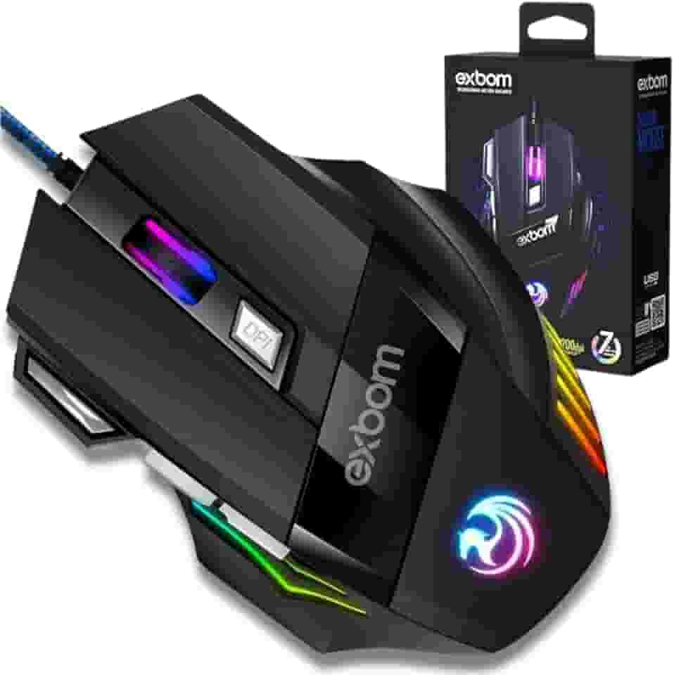 Mouse Gamer 3200 DPI RGB 7 Botões USB Cabo Esmaltado 4 Modos de Game Preciso Premium Gaming