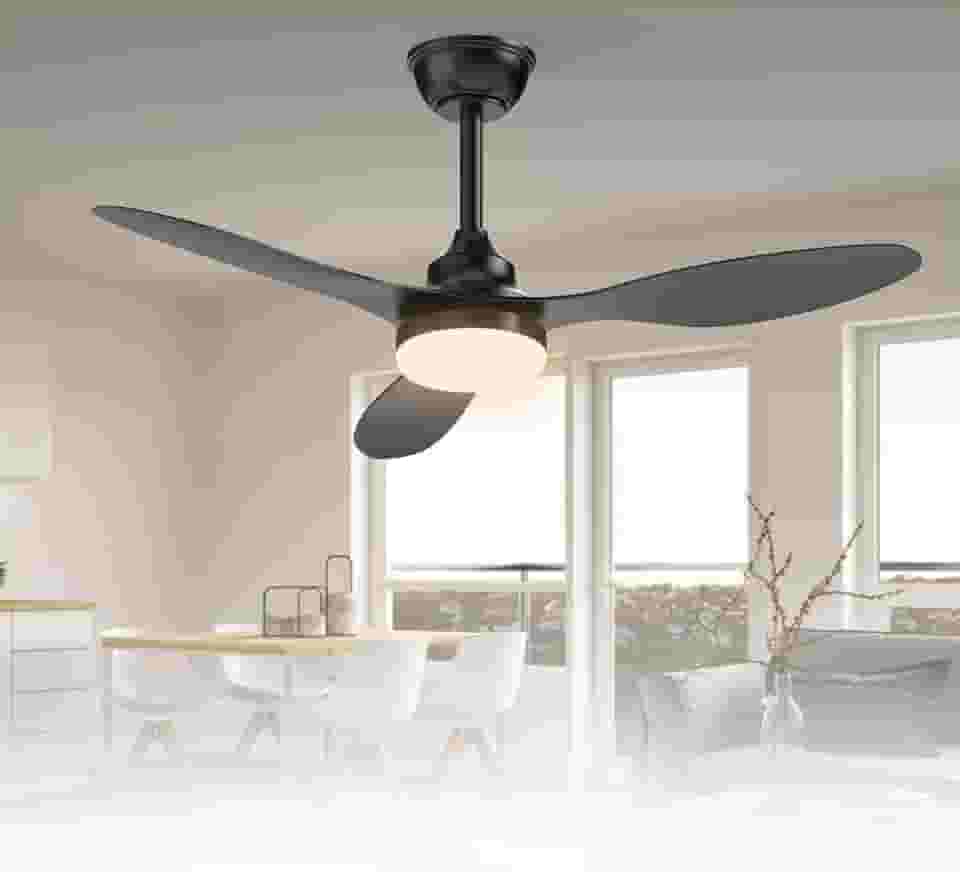 Ventilador de Teto Bivolt 110-220V de Energia 106,7 cm, Ventilador de Teto com Luz LED e Controle Remoto, Motor DC Reversível, 6 Velocidades, Preto(Bateria não inclusa)