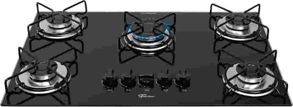 FISCHER COOKTOP À GÁS 5 BOCAS FIT LINE TREMPE ARAMADO MESA VIDRO PRETO BIVOLT 36360-102676