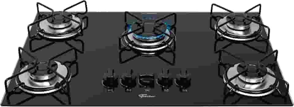 FISCHER COOKTOP À GÁS 5 BOCAS FIT LINE TREMPE ARAMADO MESA VIDRO PRETO BIVOLT 36360-102676