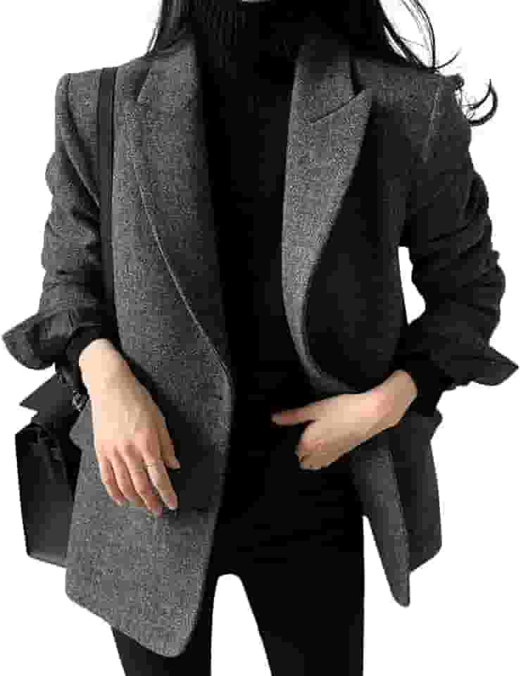 Blazer feminino casual de mistura de lã outono inverno casaco elegante para trabalho
