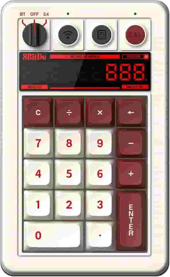 AKNES Teclado numérico 8Bitdo Retro 18, teclado numérico e calculadora 2 em 1, Bluetooth/2.4G/com fio para Windows e Android - Fami Edition