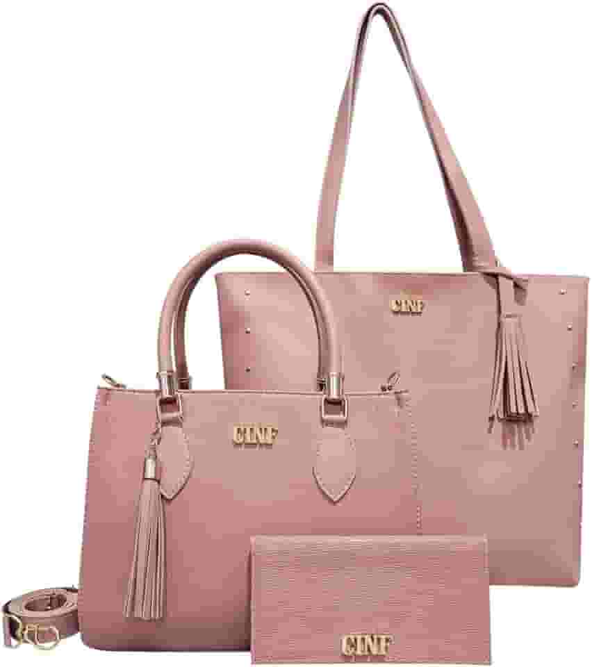 Kit Bolsa Feminina Sacola De Ombro Transversal De Mão E Carteira