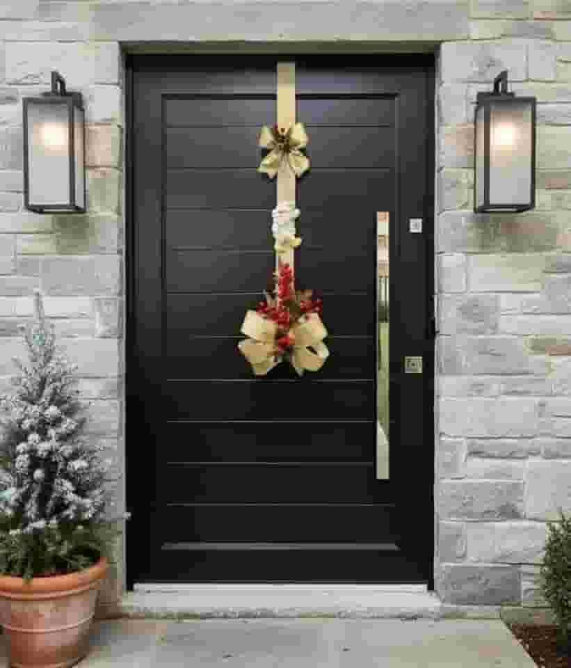 Arranjo Guirlanda Natal Pendente Porta Duplaface Escapulário Dourada