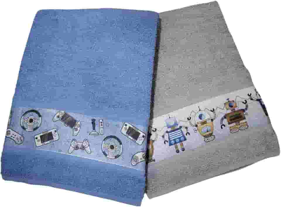 Kit 2 Toalhas de Banho Infantil Criança Jovem Juvenil Praia Piscina Felpuda 70cmx130cm 100% Algodão (Menino)