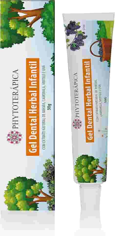 PHYTOTERAPICA - Gel Dental Herbal Infantil - Com extrato natural de Amora, Camomila, Mirtilo e Uva, Aumentam a resistência da dentina e inibem o aparecimento de cáries - 50g
