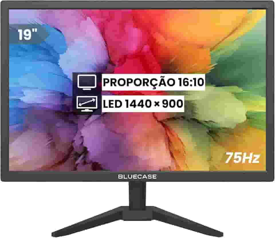 Monitor Slim LED 19" HD 75Hz 5ms Preto Suporte Base VESA 75x75mm - Compatível HDMI e VGA
