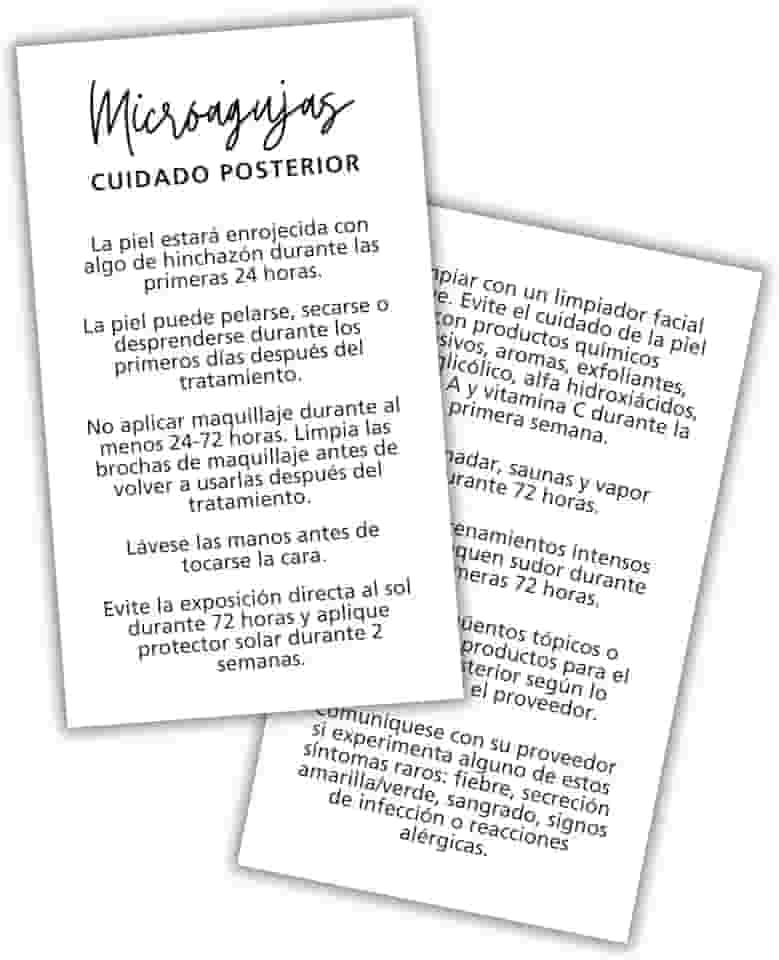 Kit de instruções para cuidados pós-tratamento Microneedling | Pacote com 50 cartões de visita para livros de 5 x 8,9 cm, pós-tratamento, caneta facial Bb Glow Professional Machine Care Posterior de