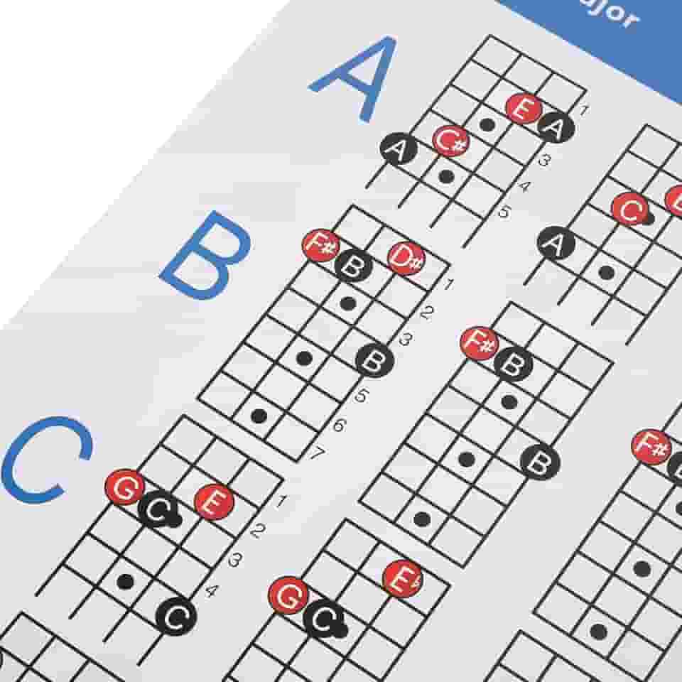 4 - Gráfico de Acordes de Baixo Aitig - Guia Fácil para Iniciantes Obra de Arte Super Durável Adequada para Salas de Aula e Prática Pessoal
