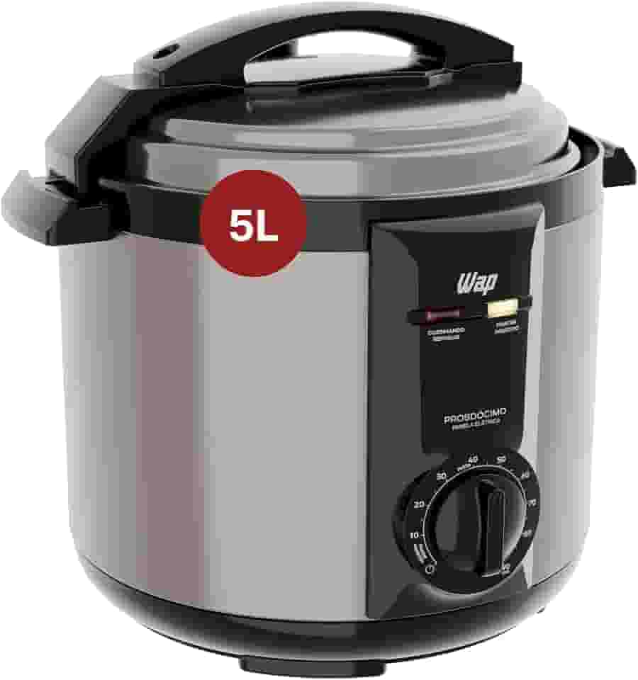 WAP Panela de Pressão Elétrica em Inox WPPE2 5 Litros, Revestimento Antiaderente, 9 Dispositivos de Segurança, 900W 220V
