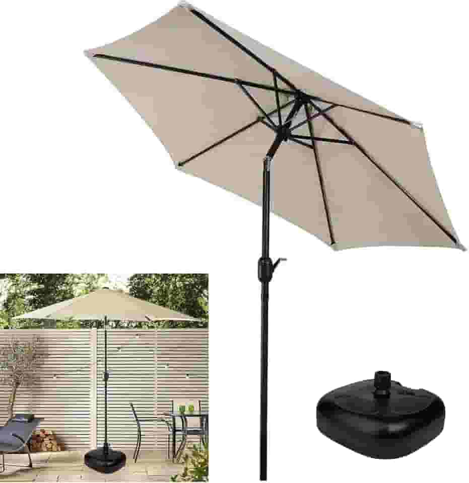 Ombrelone com Base para Piscina 2,5m Articulado Com Manivela Ipanema Bege - AMZ