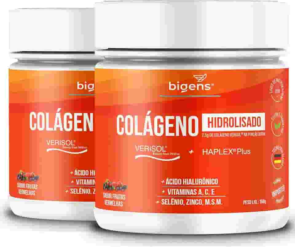 Colágeno Hidrolisado Verisol + Haplex Plus com Ácido Hialurônico e Vitaminas A, C, E, Selênio, 150 g em Pó, Bigens (Kit 2)