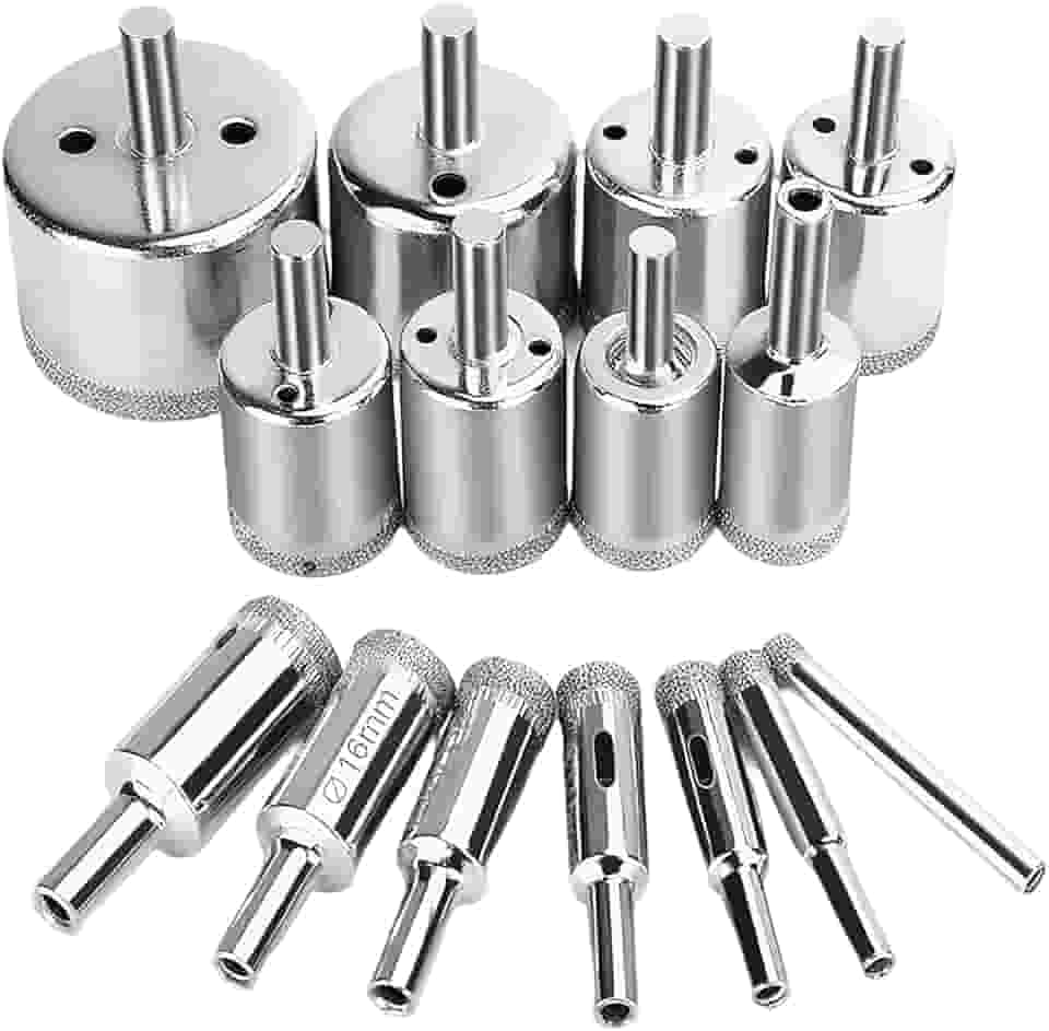 Broca Diamantada para Porcelanato 15 Peças - 6 a 50mm - Broca de Diamante para Vidro, Cerâmica, Mármore, Azulejo e Alvenaria