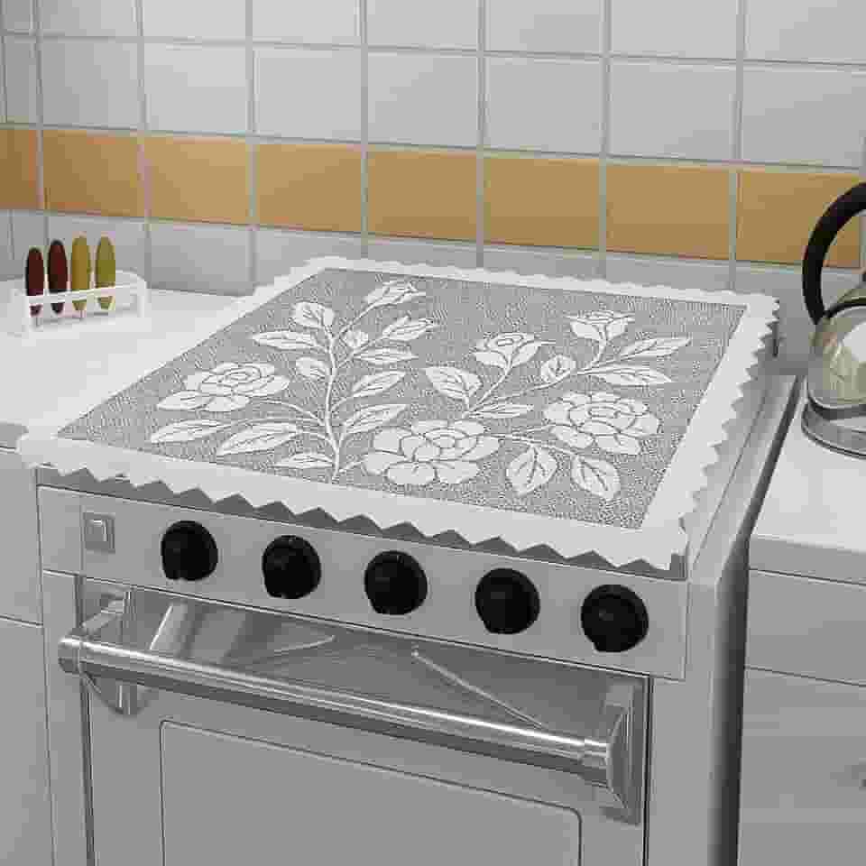 Capa Para Tampa De Fogão 4 Bocas De Renda Cor Branco 55x53cm