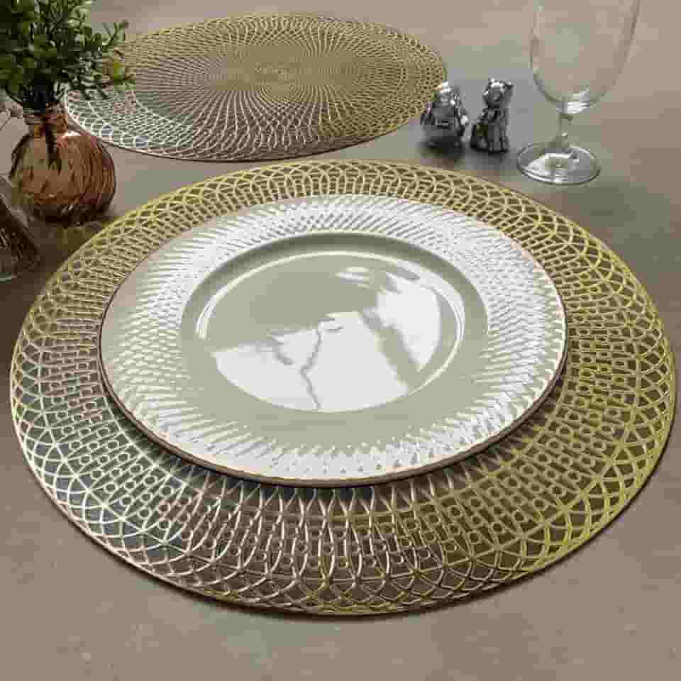 8 Jogo Americano Redondo Sousplat Luxo Alto Padrão Real Vr (DOURADO metalizado ouro amarelo)