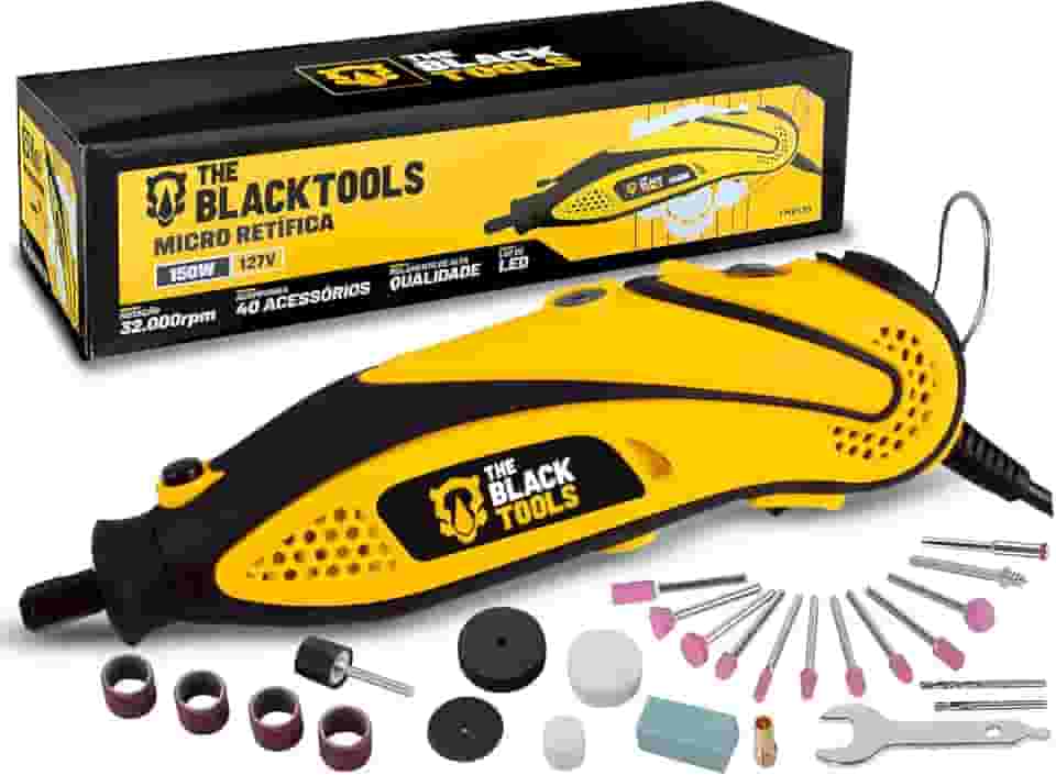 Micro Retifica Profissional 135w Elétrica Com Kit Acessórios 40 Peças Corte Desbaste Tmr135 220V The Black Tools