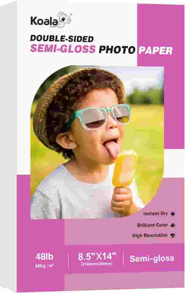 Koala Papel fotográfico semibrilhante dupla face, 21,5 x 35 cm, 100 folhas, 22 kg, para impressora a jato de tinta e laser para impressão de topo de bolo de cartão fotográfico