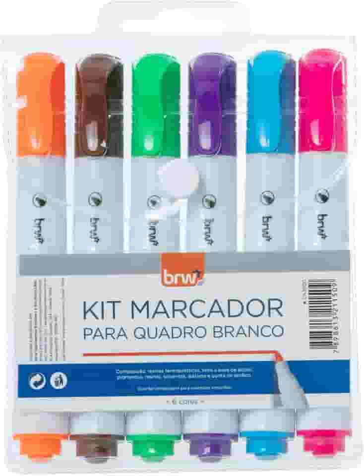 Pincel Marcador Quadro Branco Blister com 6 Cores, BRW