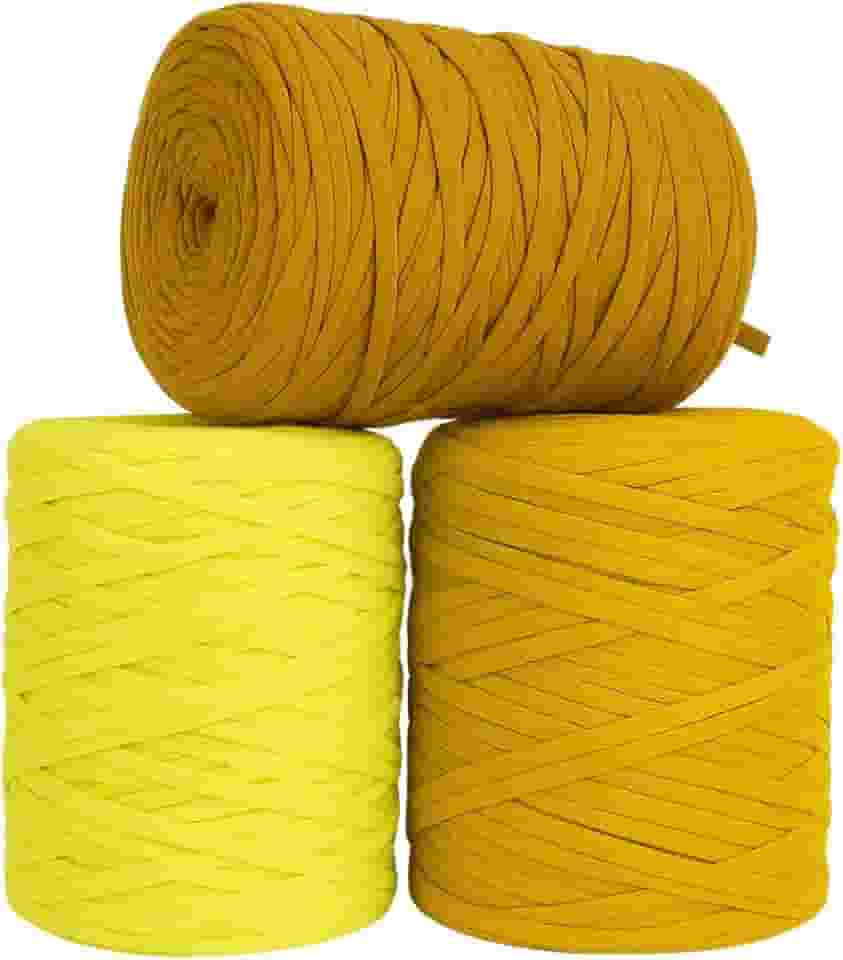 SYMEON Fio de Malha 1kg Ecologico Residual 140m para Crochê Tricô Artesanato (Tons de Amarelo)