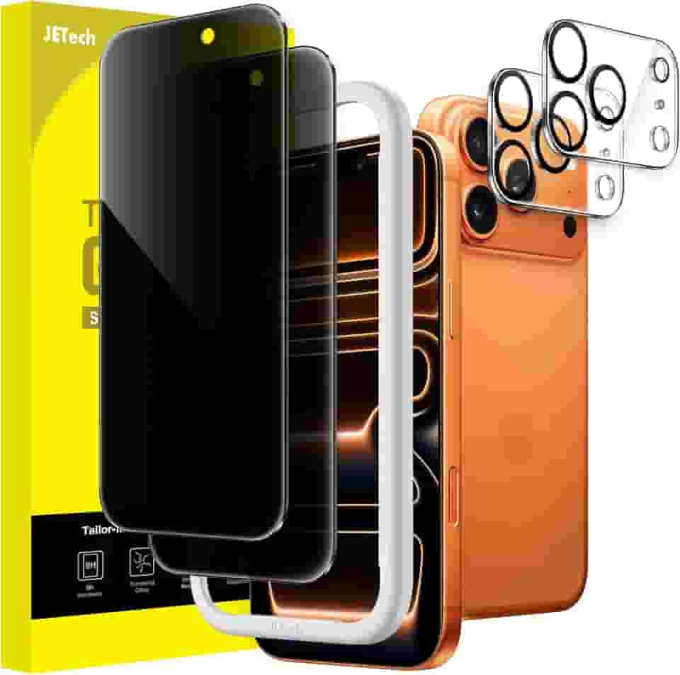 JETech Película de Vidro Temperado de Privacidade para iPhone 17 Pro Max 6,9 Polegadas com Protetor de Lente de Câmera, Protetor de Tela Anti-Espião, Ferramenta de Instalação, 2 Pacotes Cada